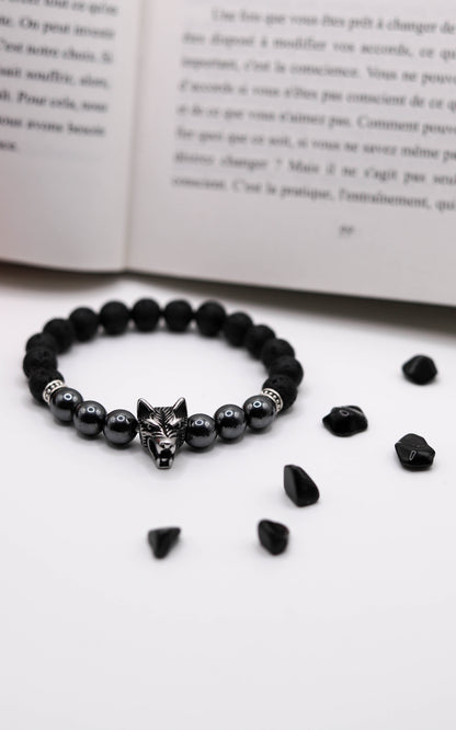 Bracelet Loup, Lave & Hématite